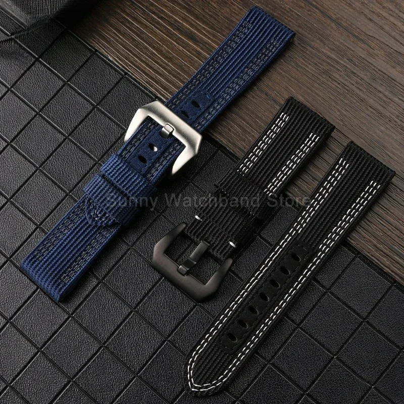تنفس قماش سوار 22 24 26 مللي متر لبانيراي PAM111 PAM441 PAM985 الرجال النايلون ساعة اكسسوارات أسود أزرق حزام الساعات #4