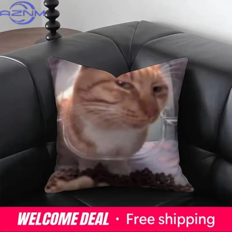 Funny Cat M-Meme Pillow Cover Emoji Print Cushion Case Abstract Design Home Decor for Living Room Sofa Bedroom 1PC