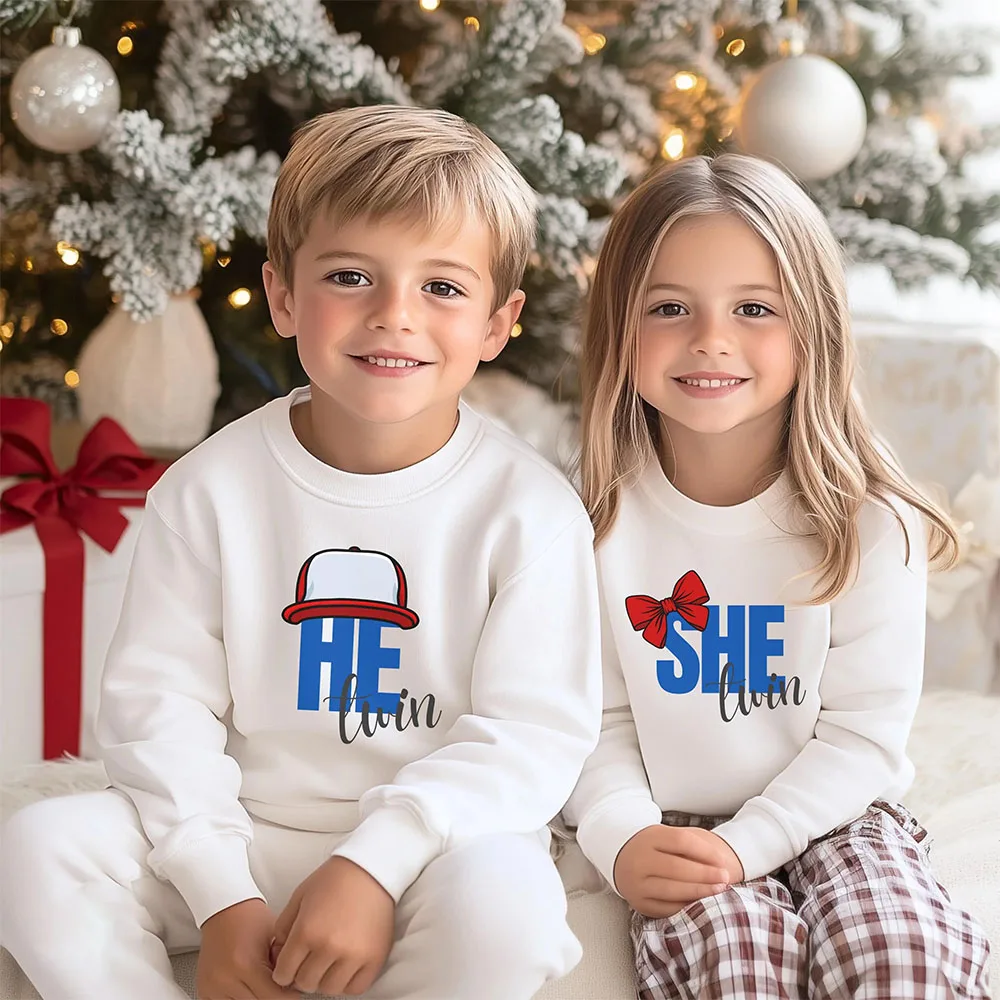 

A Lovely Pair of Gifts | New Arrival Kids' 'He & She' Crewneck Sweatshirts, The Perfect Matching Sibling Outfits for Fall