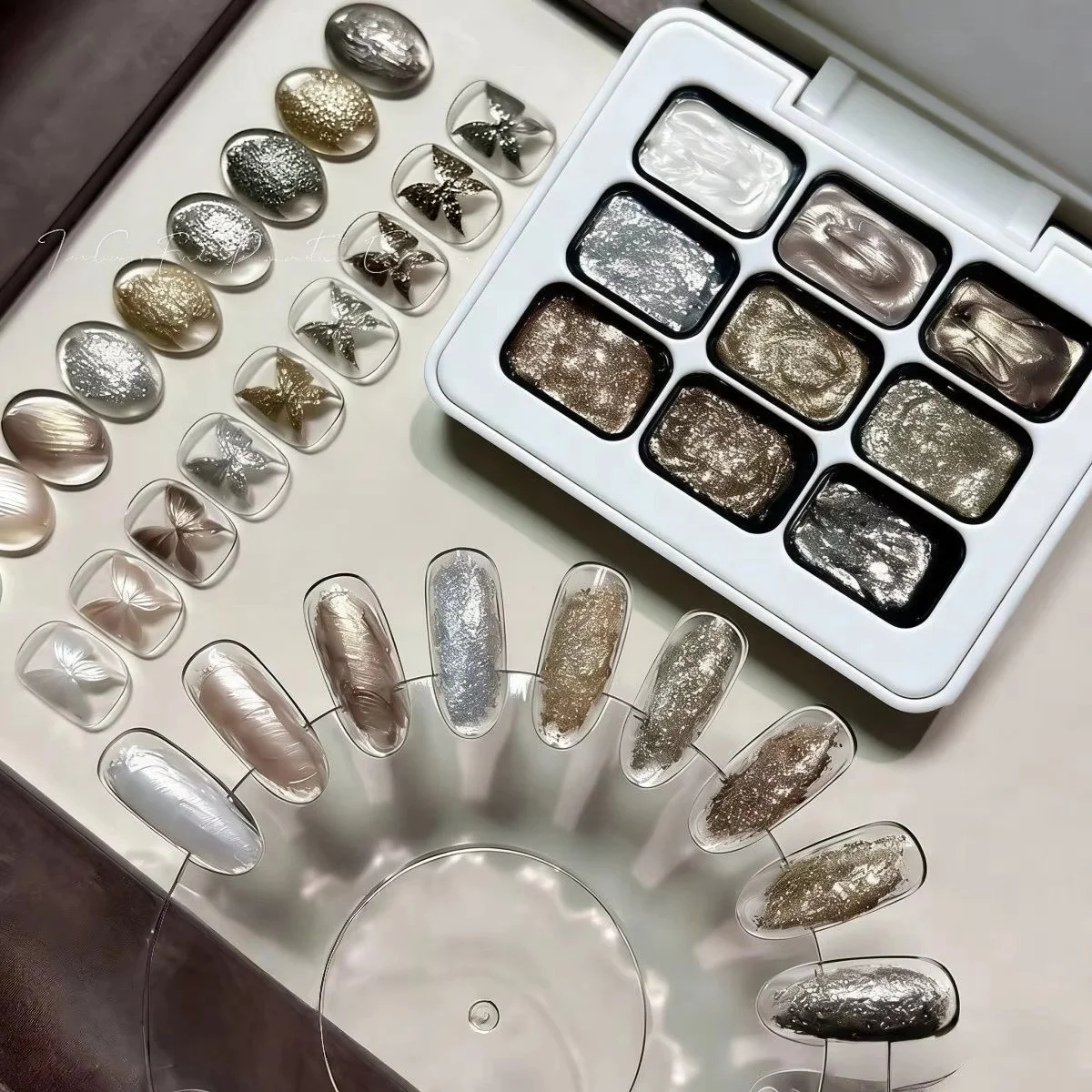 9 Color Metal Fairy Powder Solid Nail Polish Gel, Metallic Glitter, Super Glossy, UV Gel, DIY Vintage Solid Nail Polish
