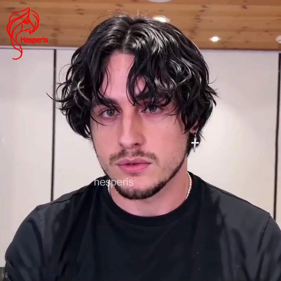 Hesperis Wavy Pre Style Men's Full Lace Wigs Transparent Pre Cut Male Full Lace Human Hair Wigs For Men Short Cut Male Wig