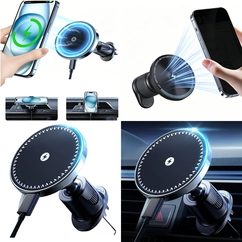 Electronics Products 2026 Hot Trend Magnetic Wireless Charger Air Vent Car Mobile Phone Holder for iPhone 17 Pro Max 16 15 14