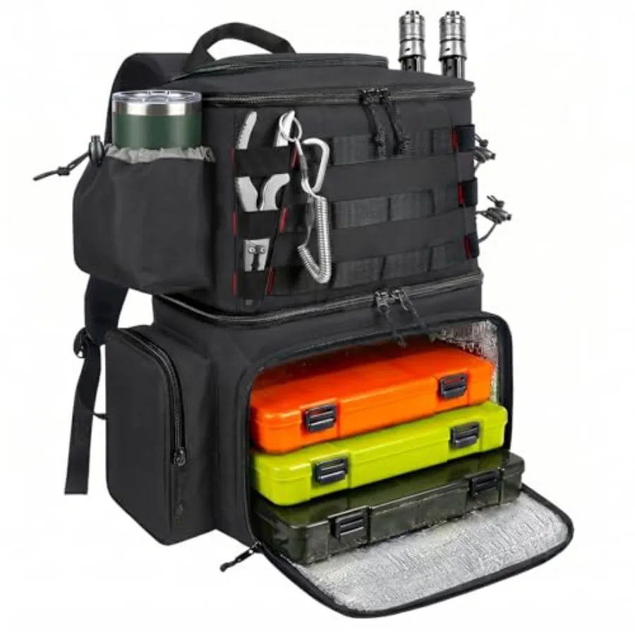 

Fishing Backpack, Water Resistant Tackle Storage Bag with Rod Holders and Cooler, Fishing Gifts for Men