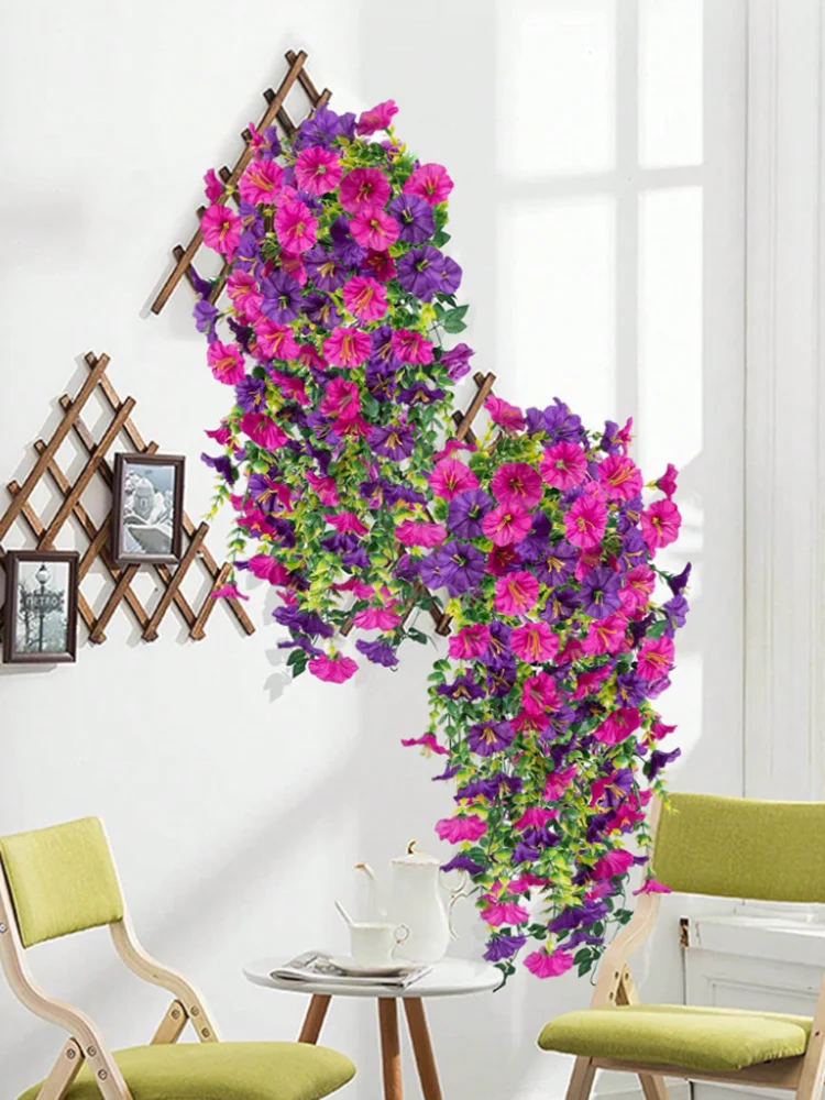 Künstliche Blumen Rattan Morning Glories Vine Outdoor Hochzeit Dekor Brautbogen Zuhause Wohnzimmer Festival Dekor Bunte Pflanzen – Detail 5
