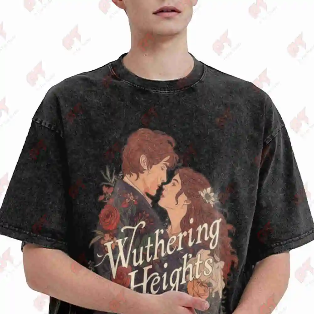 Wuthering Heights 2026 Emily Bronte Romance Vintage Washed Tee Pure Cotton T-Shirt