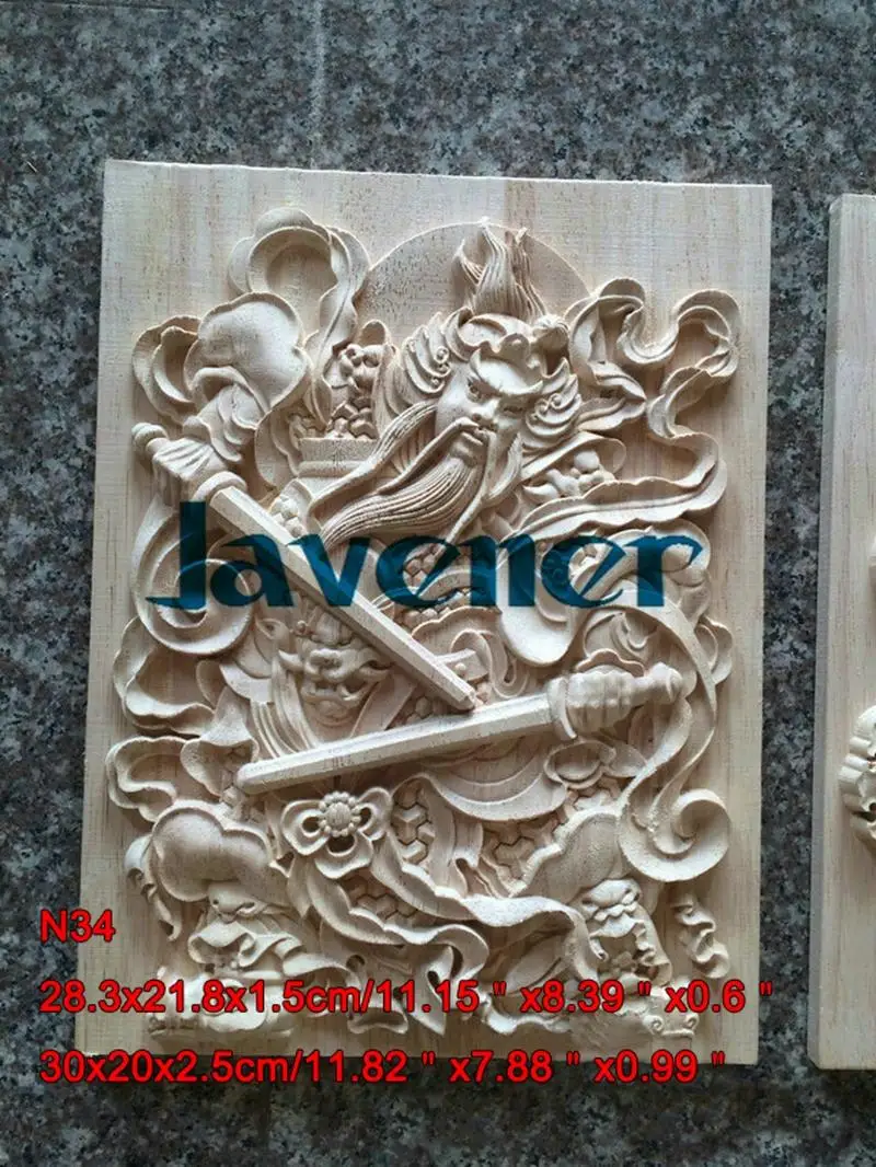 2pcs A Pair 28.3x21.8cm Wood Carved Long Square Applique Door-god  Decal Working carpenter