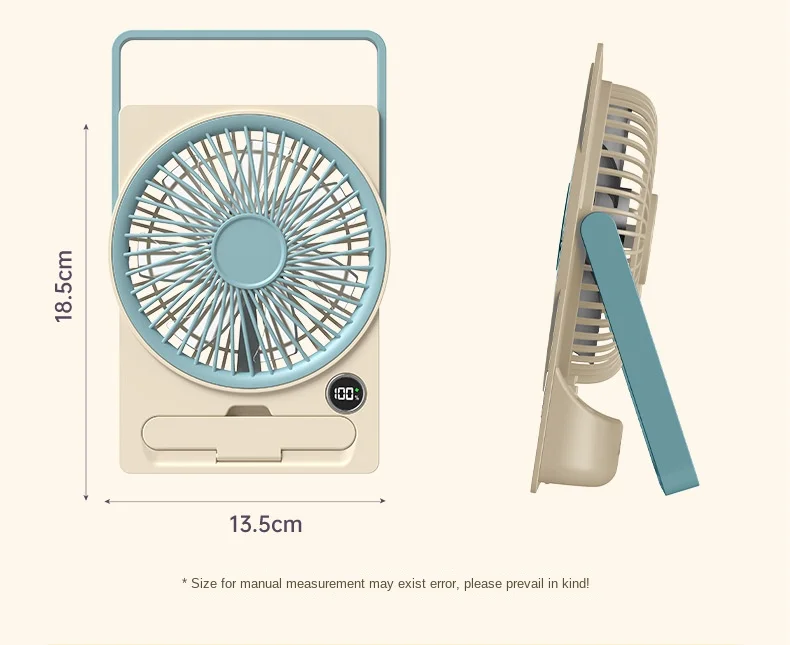 Ultra Thin Mini Fan USB Rechargeable Card Fan LCD Digital Display 6-speed Adjustment Hanging Stand Dual Use Desktop Fan