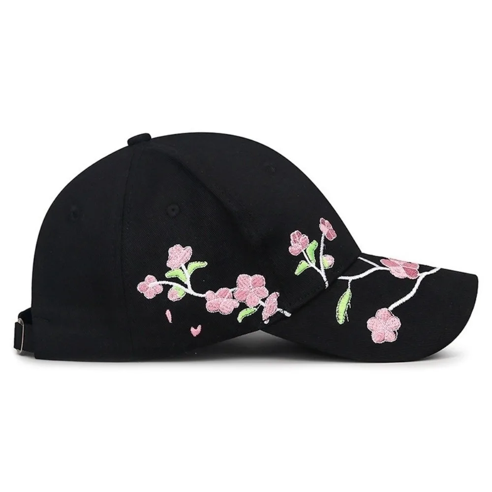 Trendy Peach Blossom Embroidery Baseball Caps Adjustable All Seasons Visor Cap Casual Peaked Cap Women Men