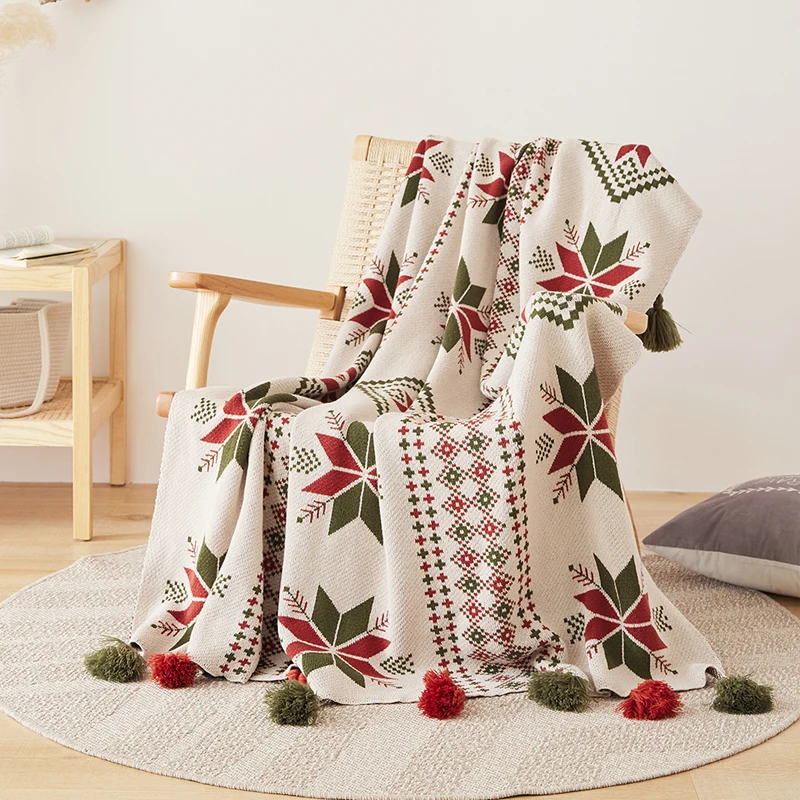 Bohemian Fringed Cotton Knit Throw Blanket 51x63