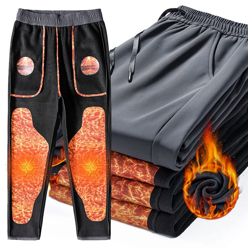 

2025Новые графеновые повседневные брюки, ветрозащитные флисовые теплые брюки с защитой колена, толстые однотонные, с эластичной резинкой на талии, универсальные, для повседневного использования