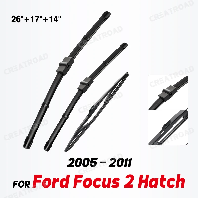 Wiper Front & Rear Wiper Blades Set For Ford Focus 2 Hatch 2005 - 2011 Windshield Windscreen Window Brushes 26