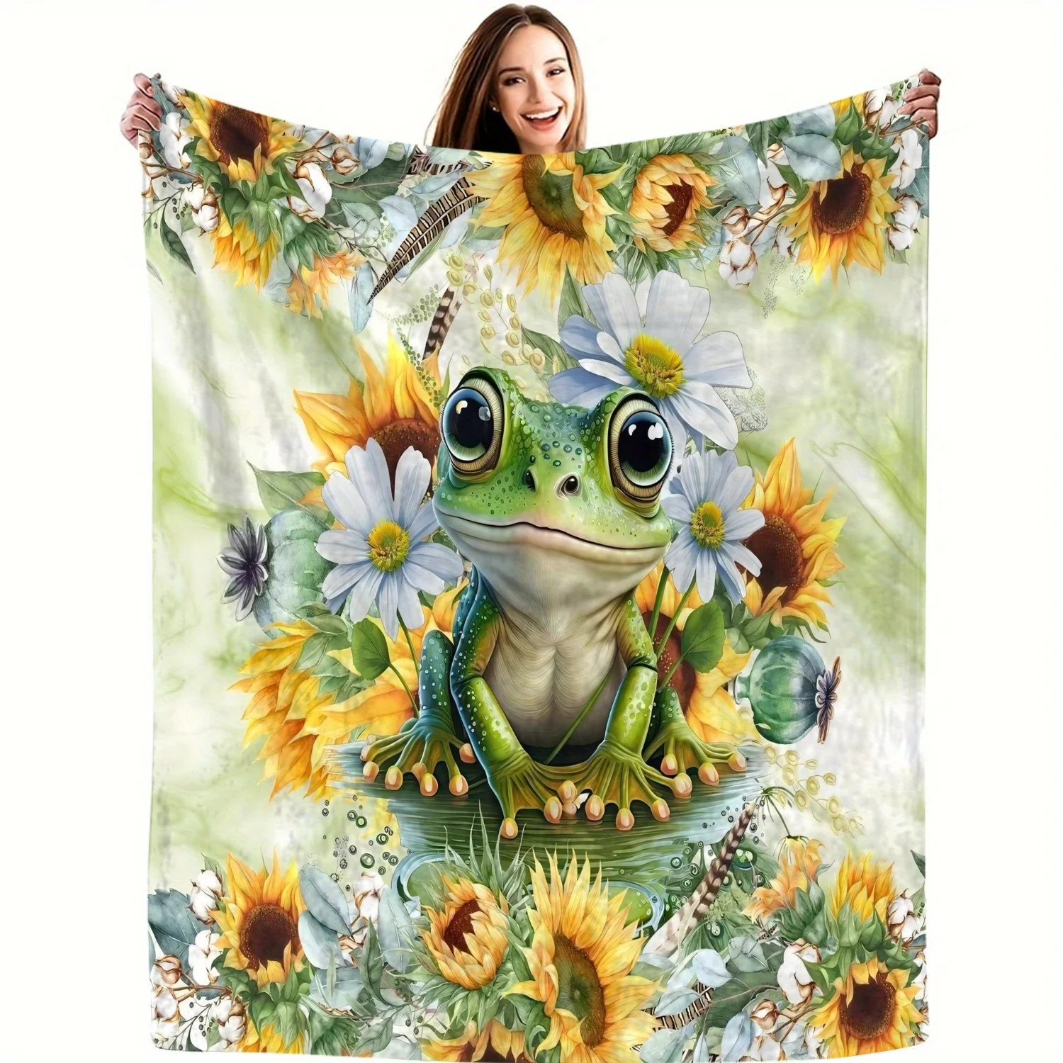 Cozy Frog Pattern Flannel Throw Blanket Soft, Warm, and Versatile for Couch, Bed, Office, and Travel - Perfect Gift