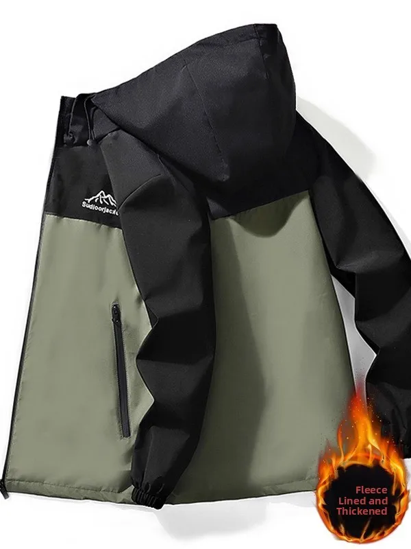 

Thiened Fce Мужская куртка ветрозащитная водонепроницаемая повседневная свободная теплая мужская одежда ветровка с капюшоном на молнии полиэстер