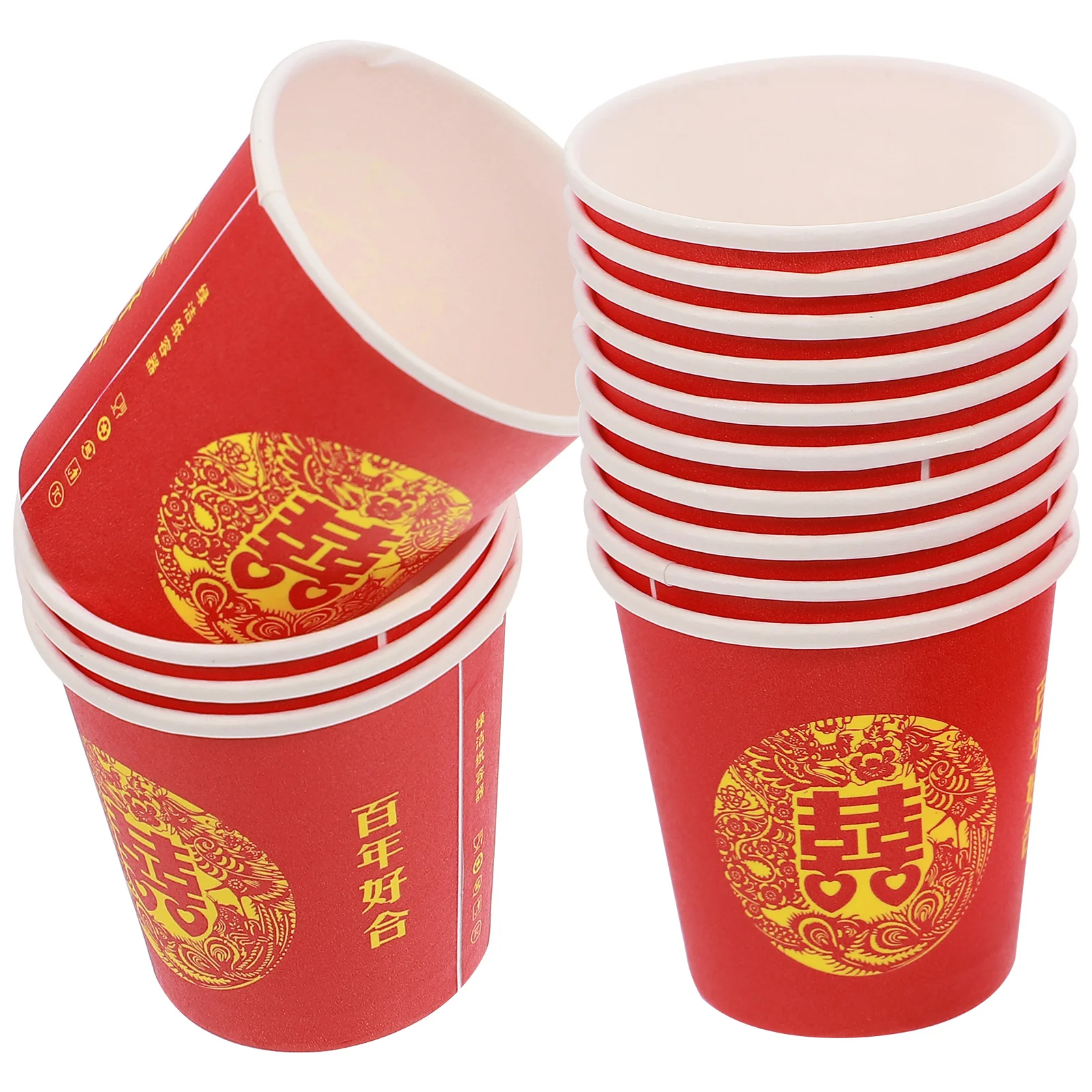 

100 Pcs Red Double Happiness Glass Wedding Paper Cups Tea Coffee Mug Chinese Style Banquet Party Teacups Chinese-style