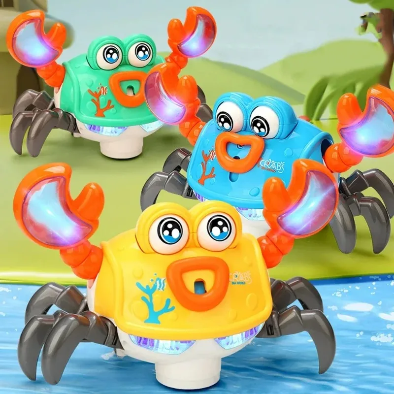 NUOVO giocattolo per granchio strisciante con luce e musica per evitare automaticamente gli ostacoli Giocattolo interattivo elettronico per animali domestici per regali di granchio che cammina per bambini