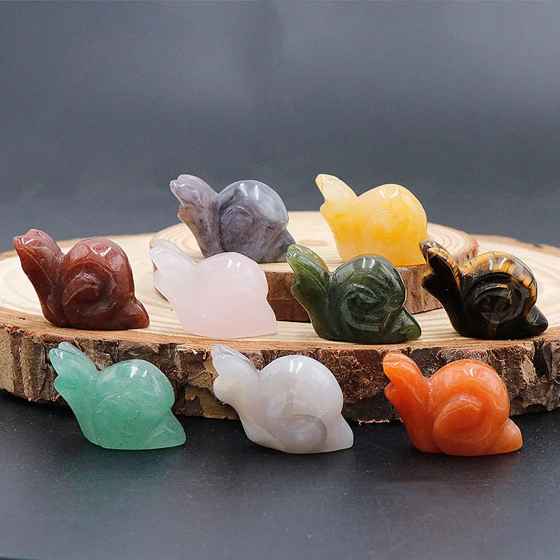 1Pc Stone Small Ornament Natural Stone Carved Snail-Shaped Home Decoration 24-28 mm