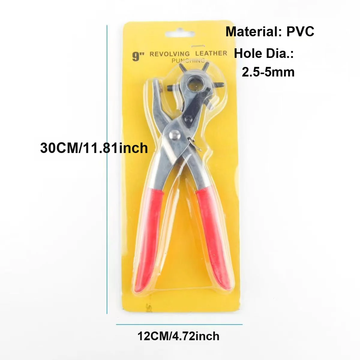 Leather Hole Punch Pliers, 6 Size 2-4.5mm Revolving Puncher, Heavy Duty Belt Hole Punch Tool for Belts Straps Saddles Shoes