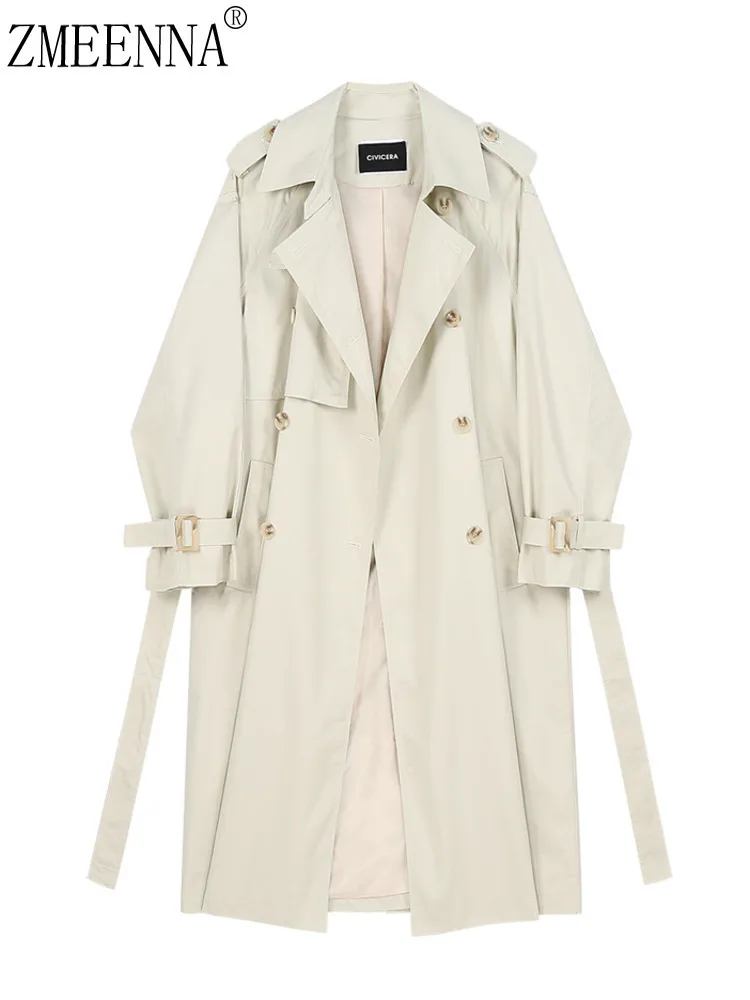 

ZMEENNA женский длинный бежевый двубортный плащ с поясом и манжетами, классическая куртка, легкая верхняя одежда ZM4256