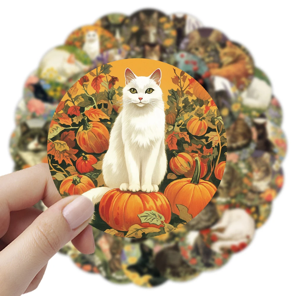 

10/30/50pcs Kawaii Cute Cat Cartoon Stickers Vintage Flower Aesthetic Decal Water Bottle Laptop Phone Creative Graffiti Sticker