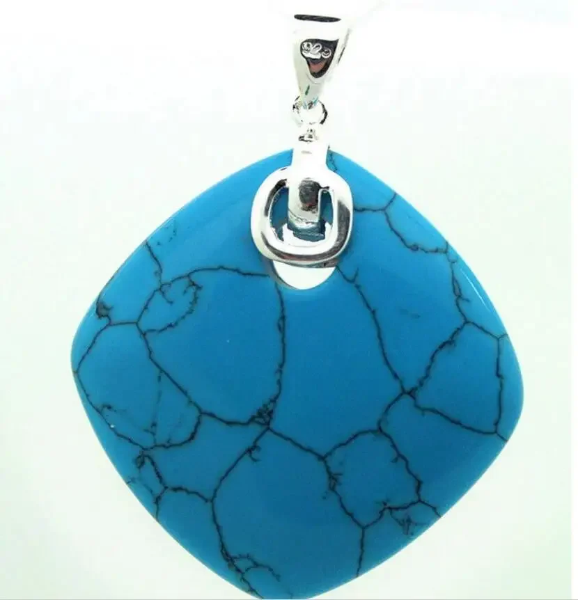 

VINTAGE 925 STERLING SILVER BLUE Turquoise VINTAGE DROP PENDANT 35x35MM