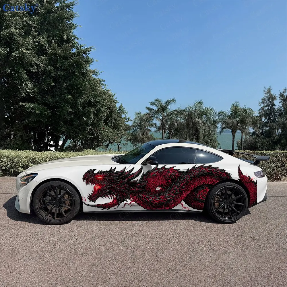 

2pcs Mecha Lava Dragon Pentagram Car Side Wraps, Self-Adhesive PVC Waterproof & Scratch-Resistant Stickers, Car Accessory Gift