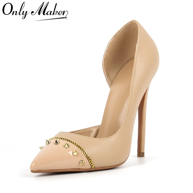 

Onlymaker Pointed Toe Rivets High Heels Stilettos Studded Party Event Dressy Pumps Shoes