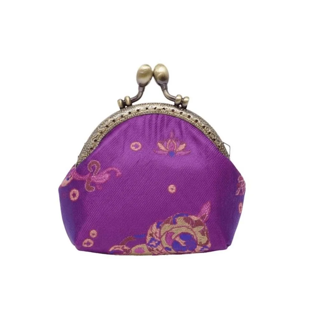 Anti-lost Kiss Lock Coin Purse Thickened Portable Brocade Mini Pouch Polyester Chinese Style Embroidered Small Pocket