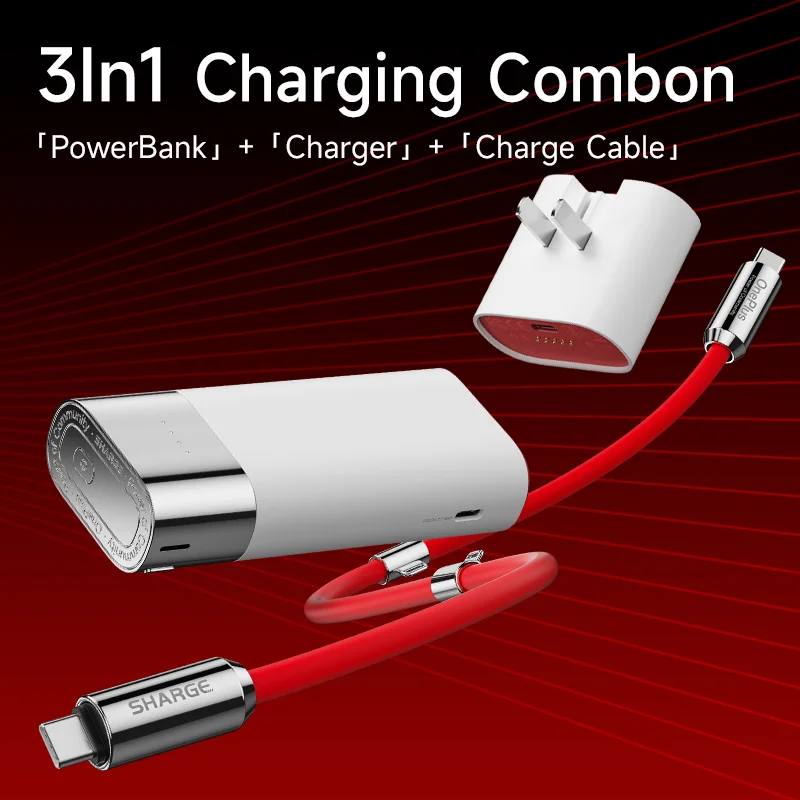 SHARGE 파우치 10000mAh 보조베터리 휴대용 3-in-1 충전기 OPPO SUPERVOOC 55W PD40W OPPO OnePlus Samsung용 고…