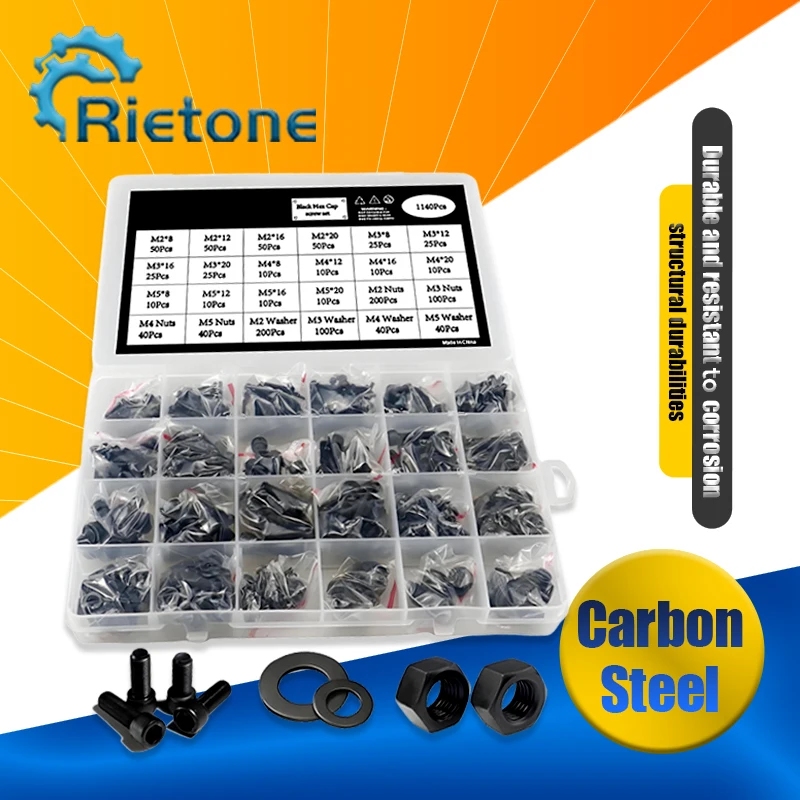 

M2 M2.5 M3 M4 M5 Черный класс 12,9 Стальной шестигранный шестигранный винт с головкой под торцевой ключ Набор болтов и гаек в ассортименте DIN912