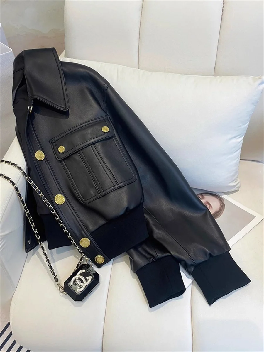 Bla PU レザー Jaet ort アウター レディース ファッション 春秋冬 Sli オートバイ服 ルーズフィット ボタン留め