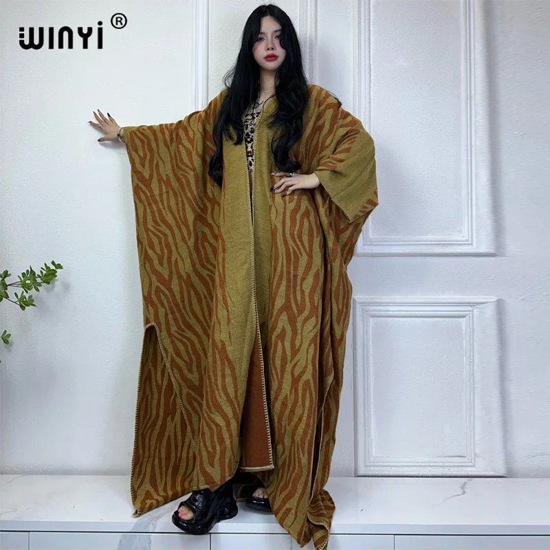 WINYI 2024 Africa Wave jacquard print catwalk boho Winter cardigan woman kimono party dress Female abaya outfits for women coat