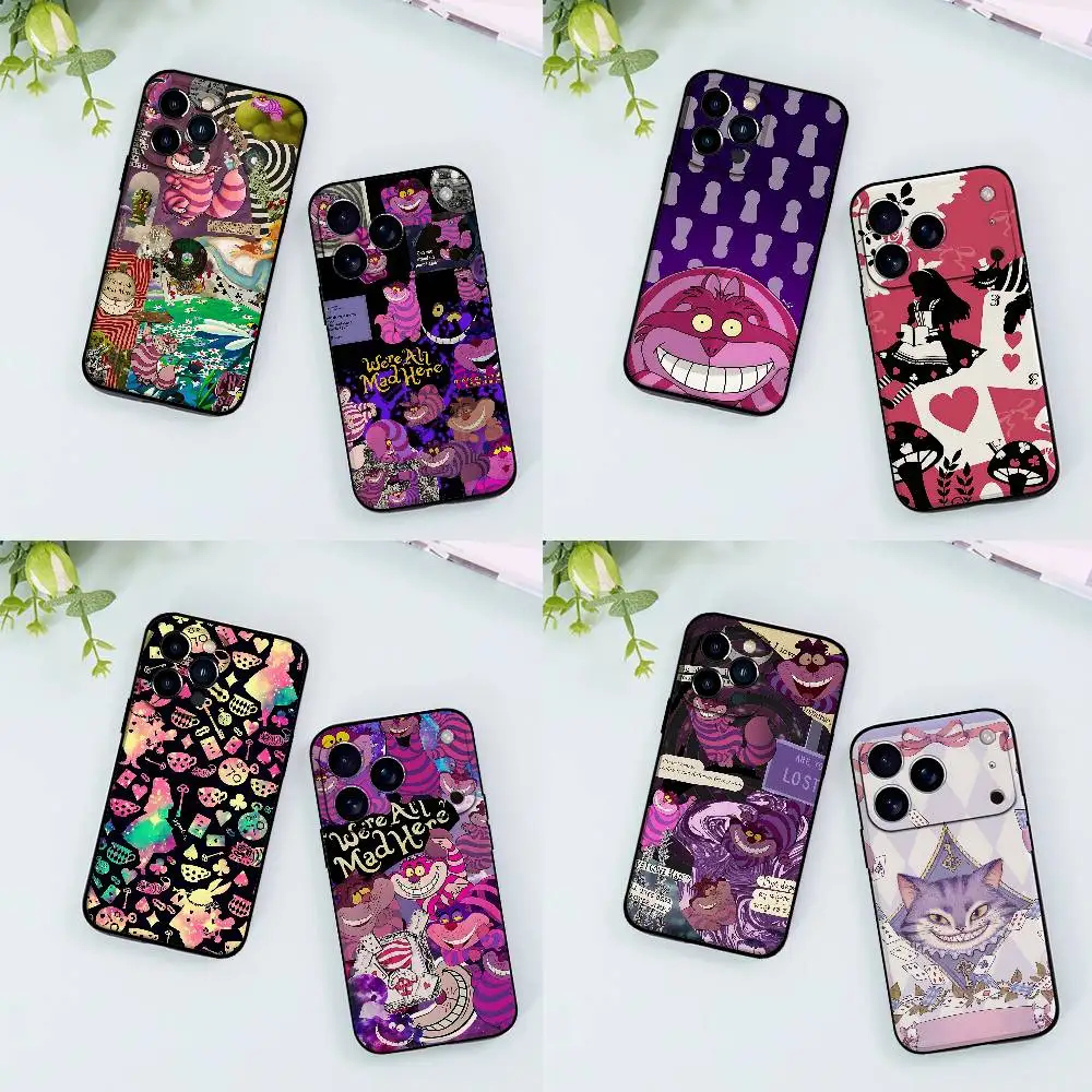 Retro C-Cheshire-Katzen-Handyhülle, schwarzes Gehäuse, für iPhone 18/17/16/15/13/14 Pro Max/11 Plus/X/Xr/Xs Max/12 mini, kompatible Modelle.