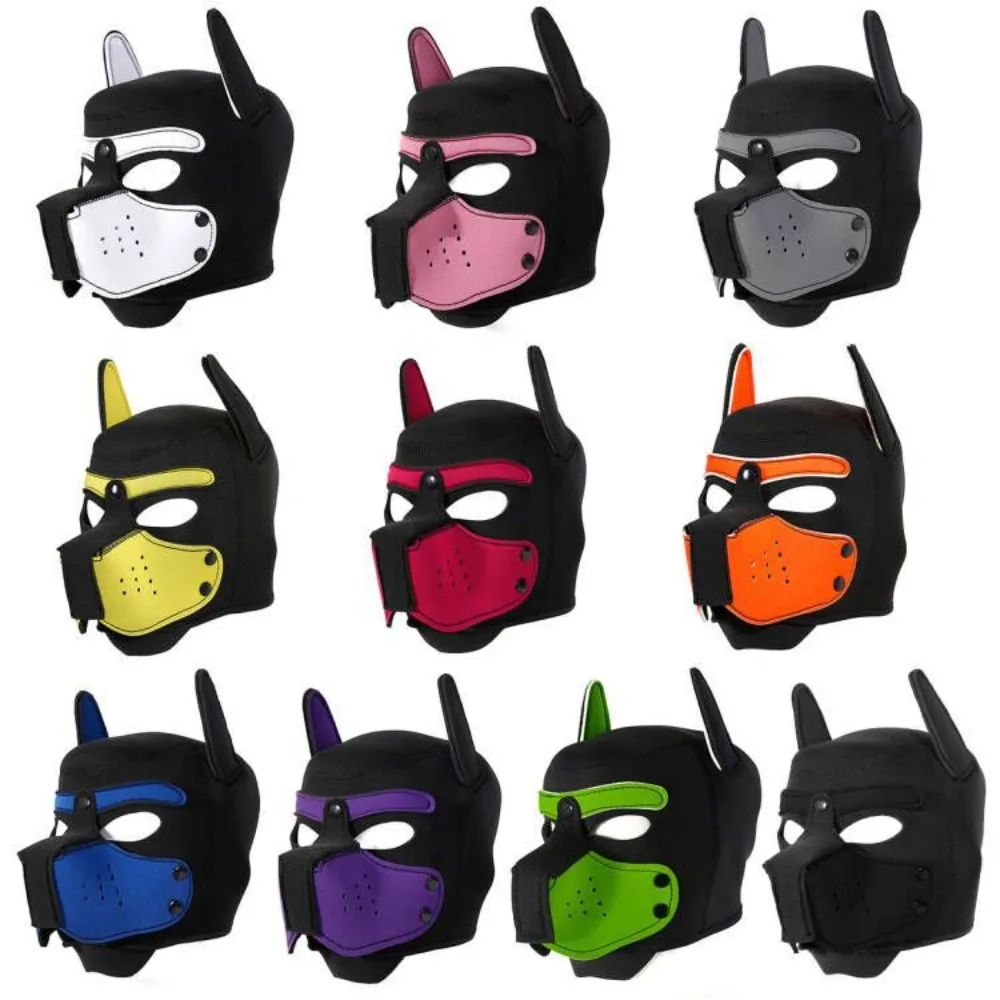 Adjustable face shield Unisex Sexy  Open Mouth Dog Headgear Halloween Pupply Play Party Couples Games Full FaceFetish Masks Hood