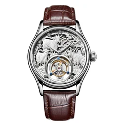 Aesop 7008 Manual Tourbillon Men's Mechanical Watch With Hollow Movement Leather Stainless Steel Sanyang Kaitai Sapphire 2024