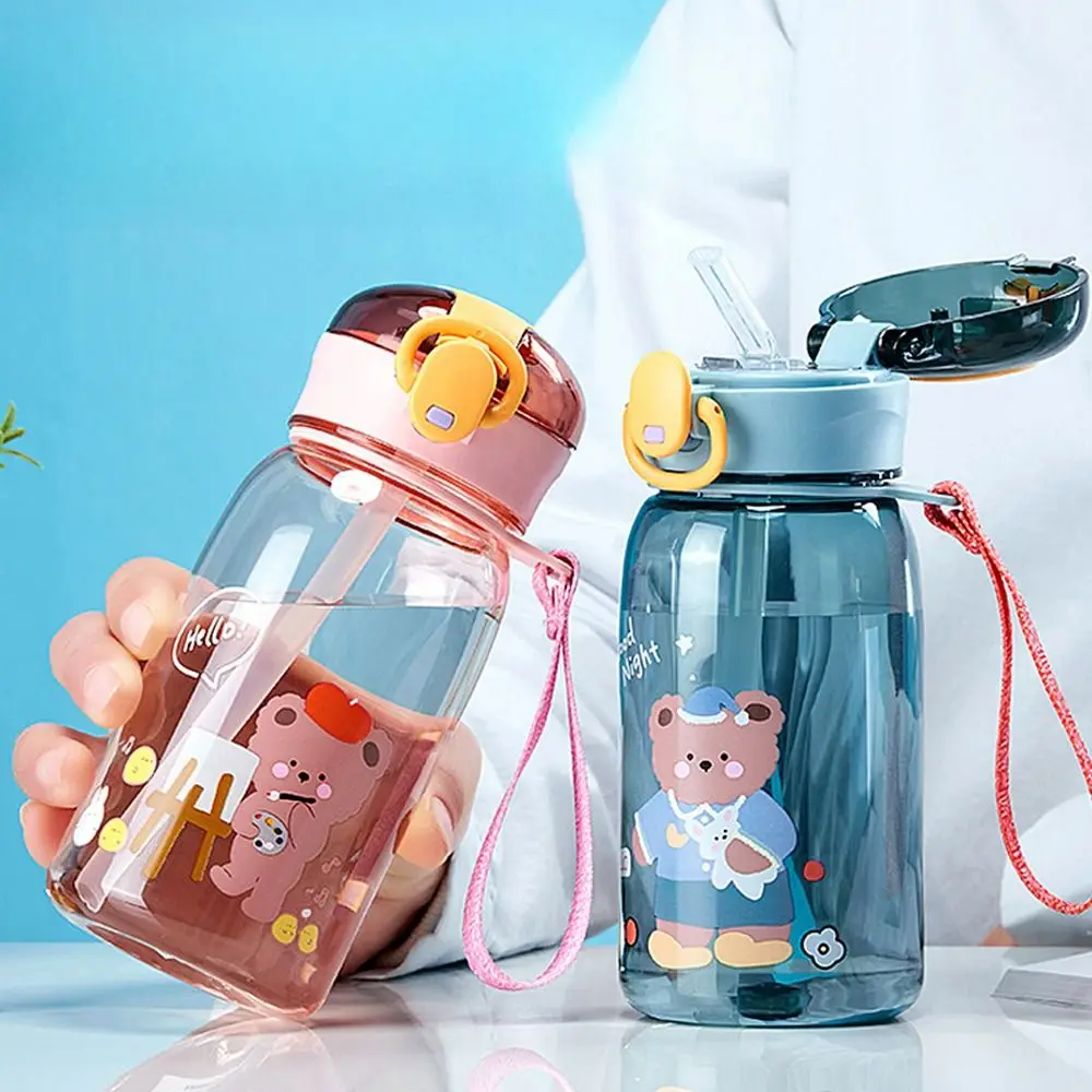 400ml Cute Water Straw Cup Sippy Kids Cartoon BPA Free Leakproof Water Bottles Bear Outdoor Portable Drink Bottle Children\'s Cup