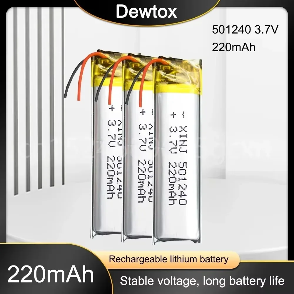 3.7V 220mAh 501240 051240 Li-Polymer Rechargeable Battery for MP3 MP4 GPS Bluetooth Earphone Electronic Scale Toys Lithium Cells