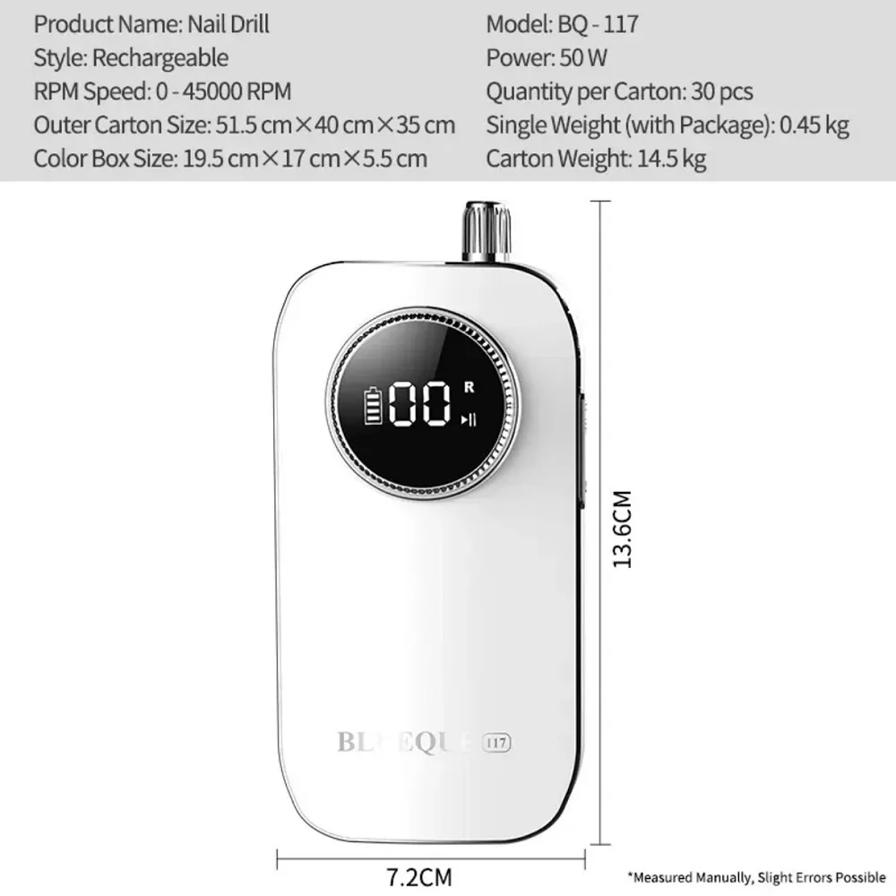 Perceuse à ongles électrique professionnelle, Rechargeable à grande vitesse, avec bande de sable et embout