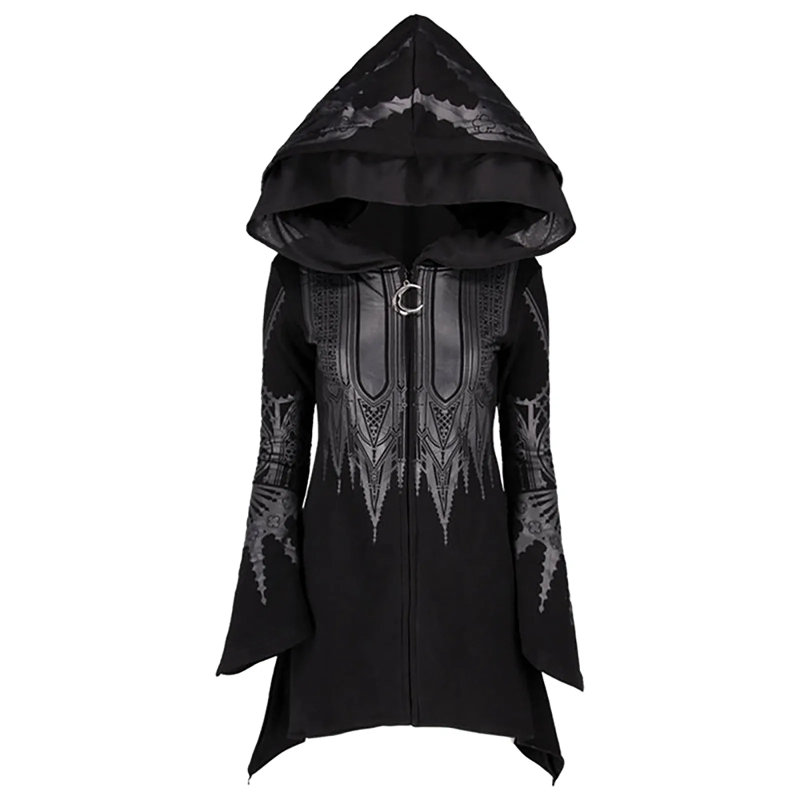 Gothic Punk Printed Zip Up Hoodie Women Long Sleeve Sweatshirts Plus Size Zipper Jacket Hooded Tops Female Autumn Winter Hoodies