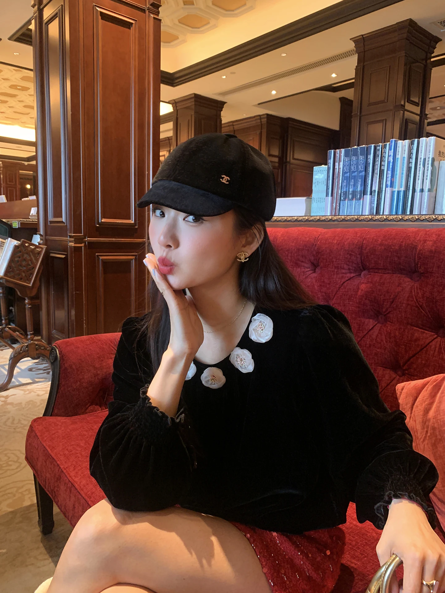 

Bla Velvet Bubble Sve irt Design Sensation Small Cro Hong Kong Sle Casual Loose Fit Long Sve round Ne Women's...