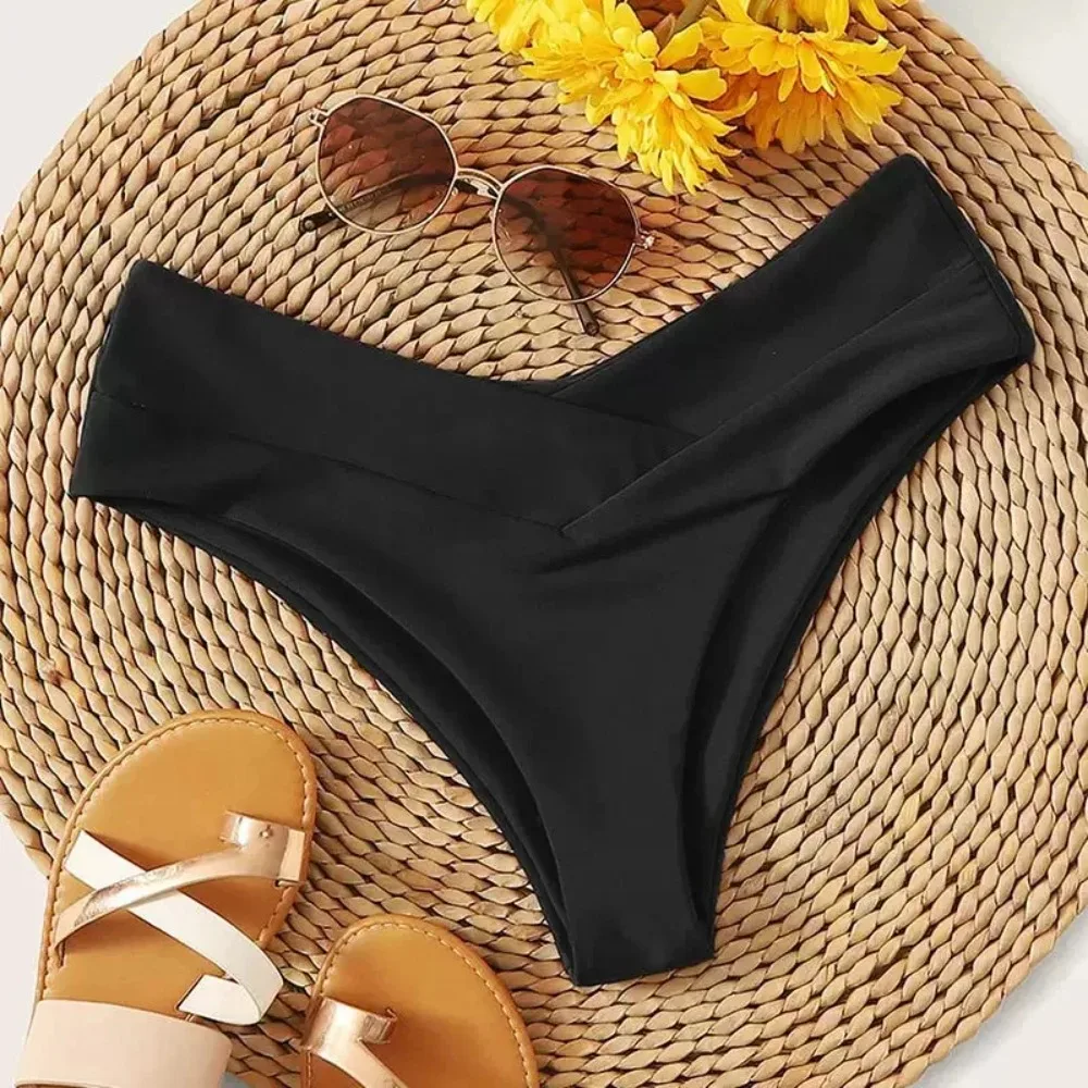 Sexy Black Women's Brazilian Bikini Bottom Swimwear - V-Cut Cheeky Thong & Swim Shorts for Beach Bathing Swimming Trunks Females