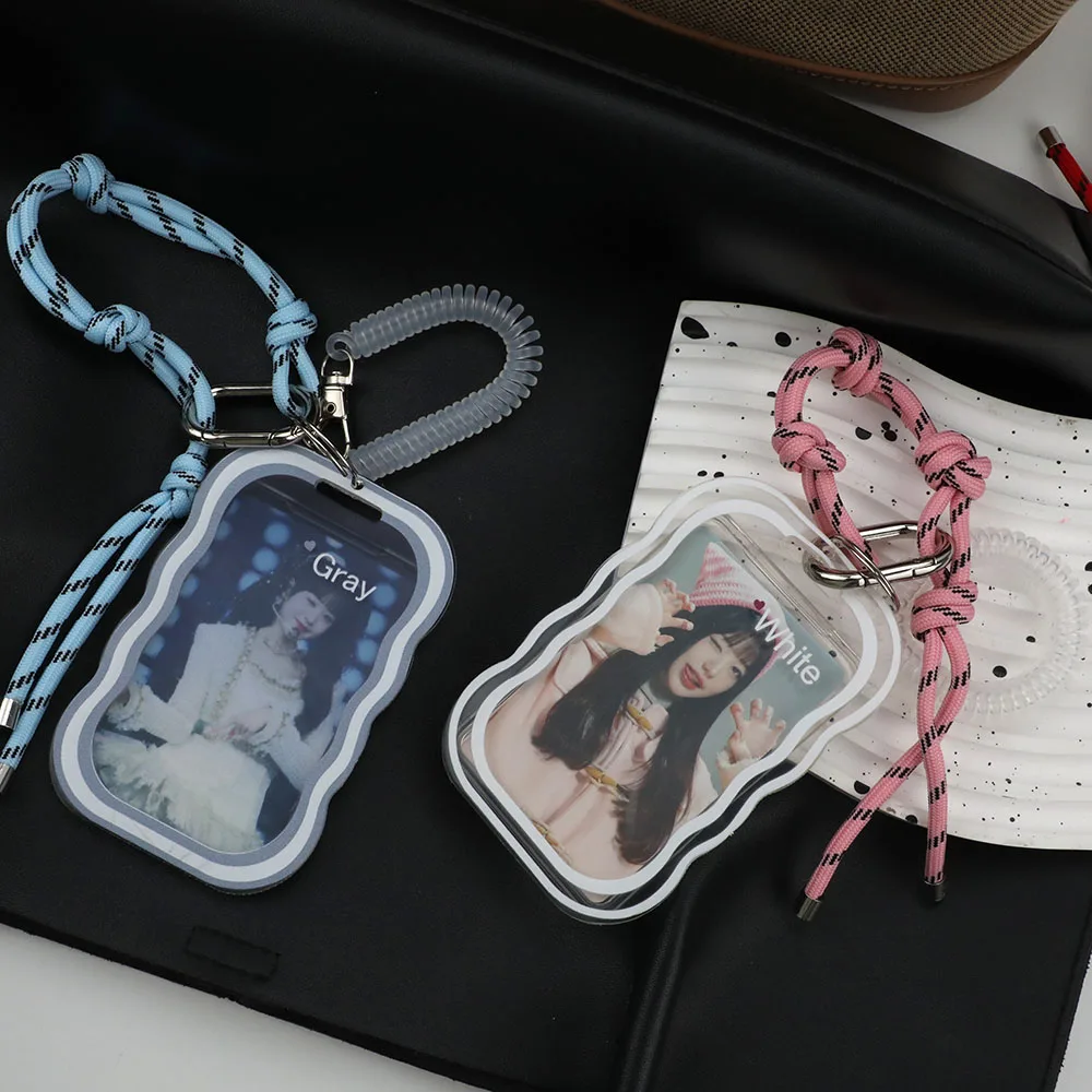 INS Transparent Photocard Holder Colorful Handmade Nylon Rope Anti-lost Keychain Idol Protective Case Student ID Card Sleeves