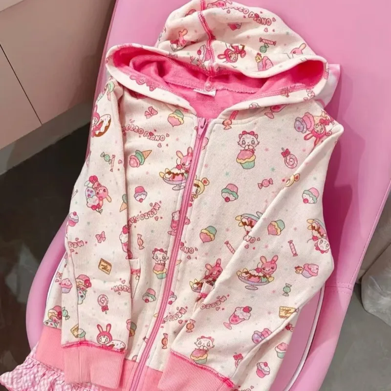 Bluzy z kapturem w stylu Harajuku, estetyka subkultury, japońskie kawaii, bluza z nadrukiem kreskówkowym, urocza codzienna kurtka, damska bluza rozpinana na zamek, słodka bluza