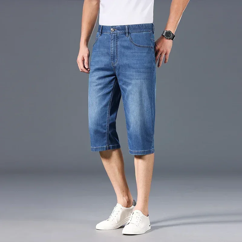 BROWON 2024 Summer Jeans Shorts Men Vintage Style Newjeans Thin Soft Straight Mid Rise Soical Business Short Denim Trouser Men