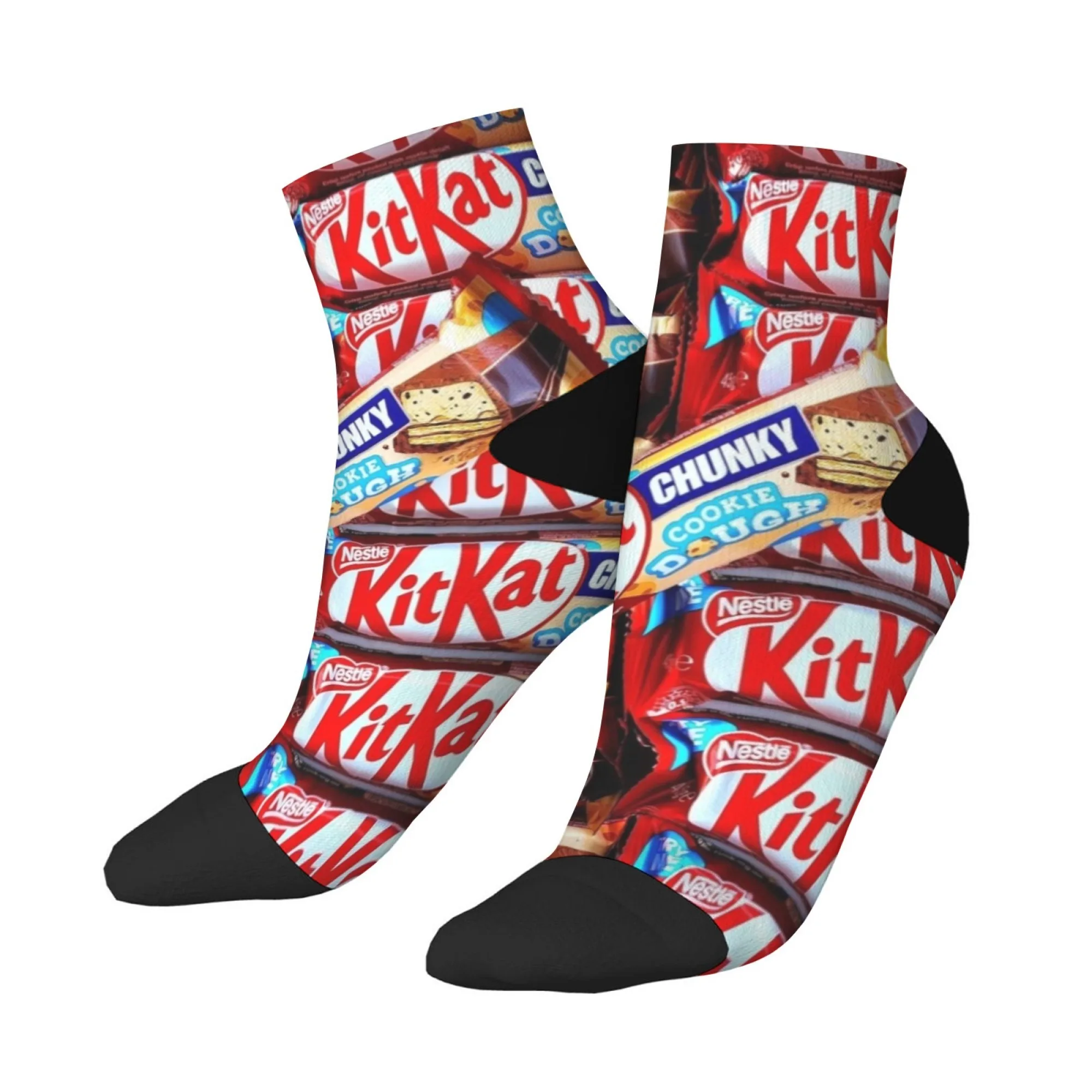 Happy KitKat Novelty Chocolate Bar Print Socks Harajuku Cute Funny Crew Socks Unisex Non-slip Breathable Socks Casual Party Gift
