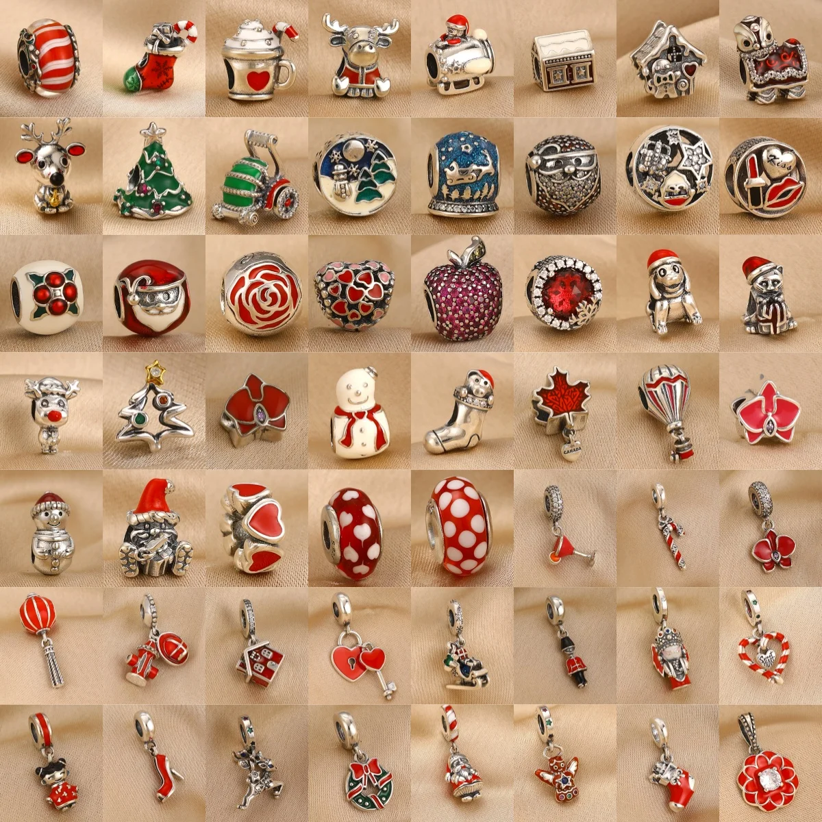 925 Silver Christmas Charms Red Enamel Santa Reindeer Tree Snowman Beads ,European Snake Bracelet Women Holiday DIY Jewelry Gift