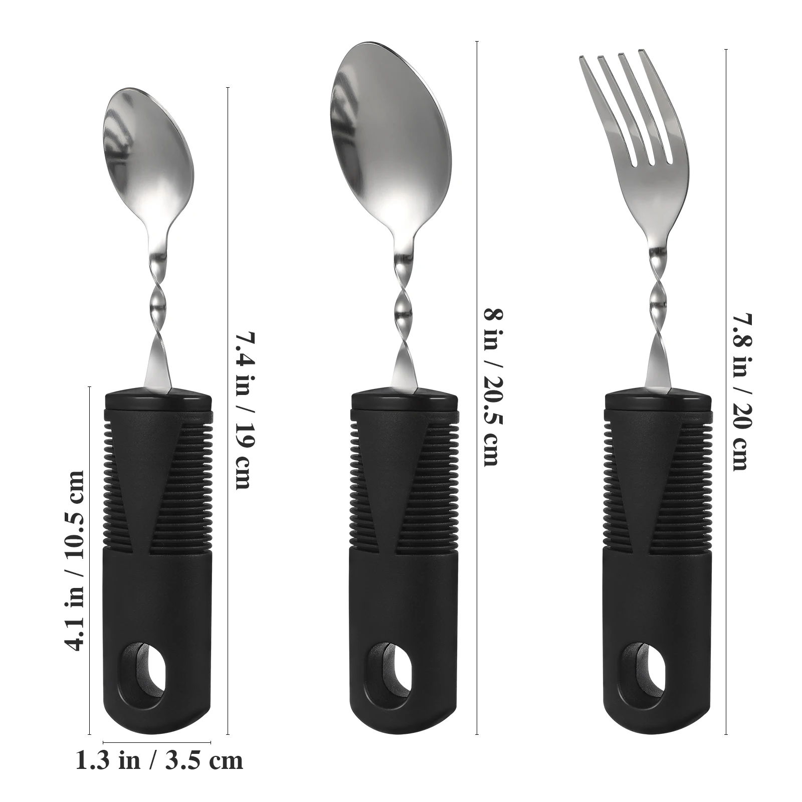 3Pcs Disabled Bendable Cutlery Portable Silverware Spoon Fork Rubber Handle Utensils Adults Elderly Adaptive Stainless Disabled