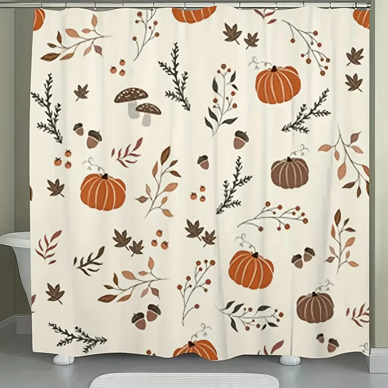 

1 шт. осенняя занавеска для душа с принтом тыквы, полиэфирная ткань, можно стирать в машине, с крючками, подходит для украшения ванной комнаты