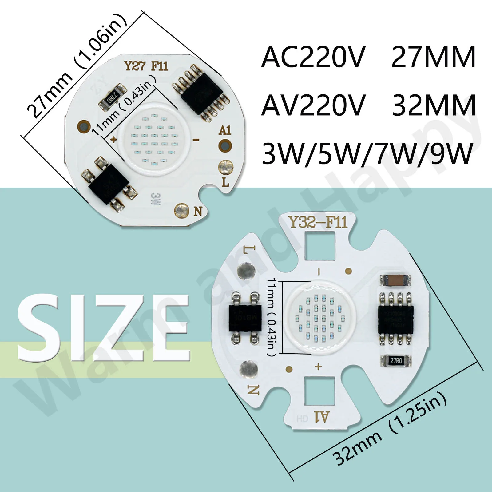 Chip LED COB 3W 5W 7W 9W 27MM 32MM Rosso Verde Blu AC220V Senza driver Adatto per faretti e sorgenti luminose da incasso