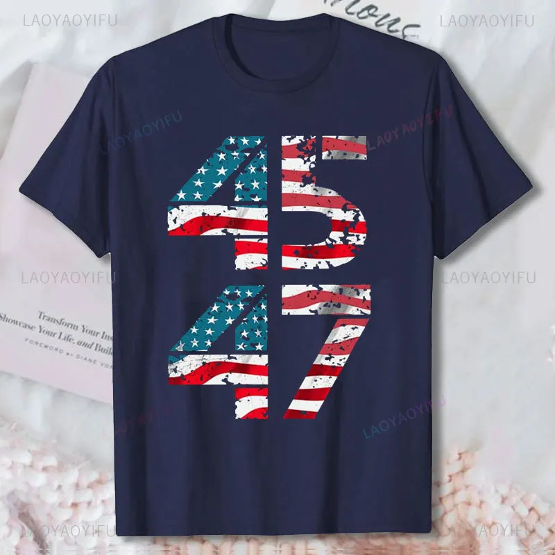 President Donald Trump 45 47 T-shirt Trump Election 2024 Second Term MAGA Tee Casual Fashion Short-sleev Funny Cotton T Shirtss