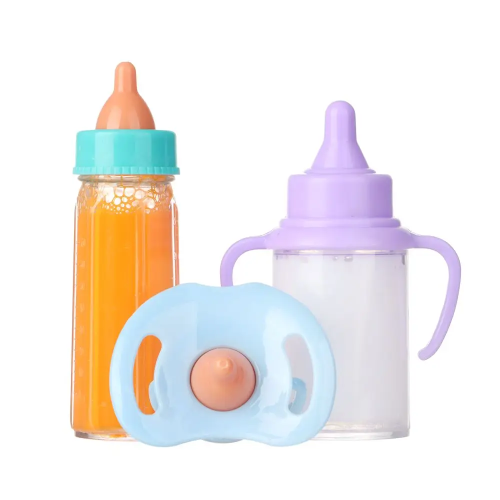 Muñecas lindas Reborn de 18 pulgadas que se ajustan a muñecas recién nacidas, botellas de jugo, botella de plástico para pezones, botellas mágicas de leche con baberos para chupete